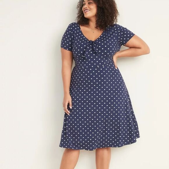 Old Navy Navy Blue Polka Dot Dress Women's Plus Size 4X Pinup Rockabilly Preppy - Picture 9 of 10